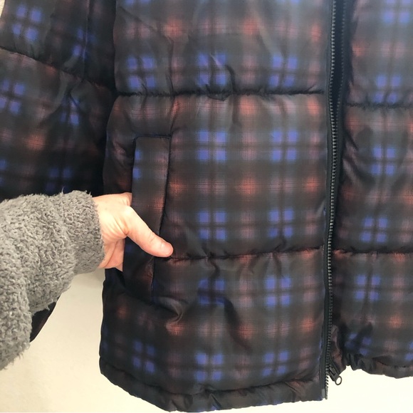 BP Oversize Puffer Coat Black Plaid Print Size M - Picture 5 of 14